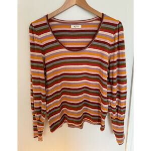 Madewell M Top long sleeve Balloon Sleeve Striped multicolor knit Shirt sweater
